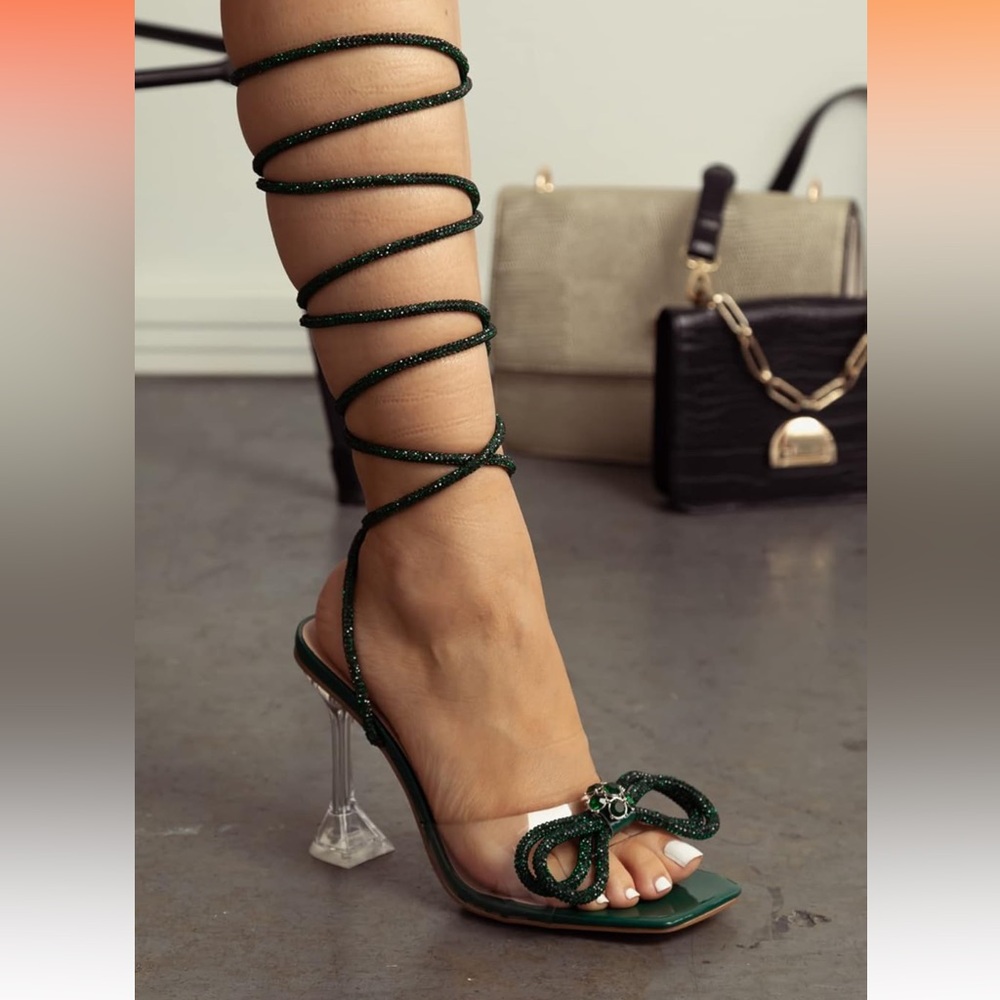 Green sparkling heels